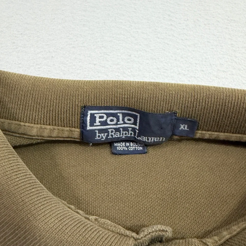 Polo Ralph Lauren Polo Men's XL Brown Long Sleeve Pique Cotton Vintage Preppy